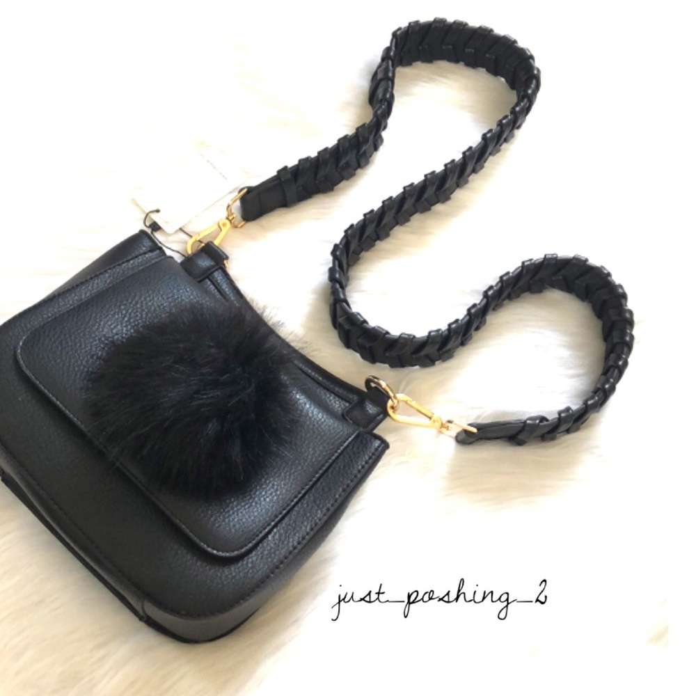 Anthropologie Jules Kae Black Crossbody Pom Bag